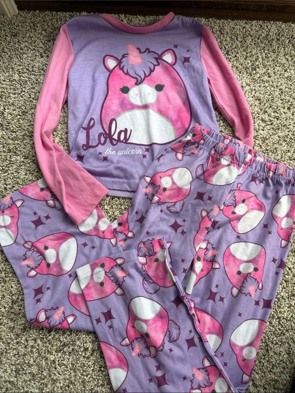 Lola the Unicorn Squishmallow Pink & Lavender Kids Pajama Set size small/6